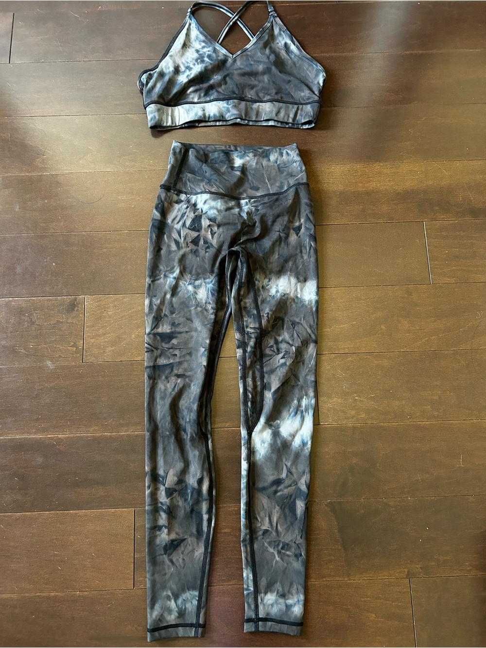 Til You Collapse Black & Gray Tie-Dye Leggings with Matching Sports Bra